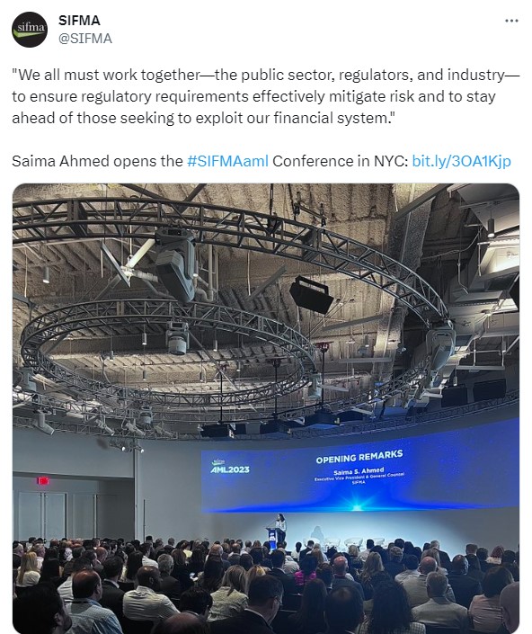 Saima Ahmed opens the SIFMA AML 2023 Conference in NYC